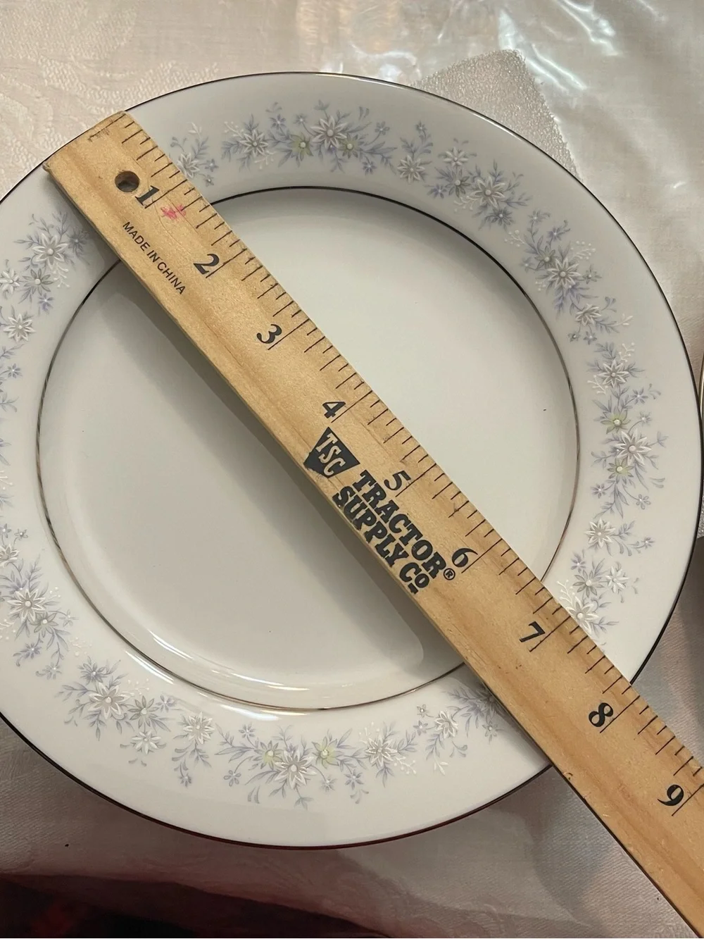 Noritake White Dinner Plate with Pale Blue Floral and Silver Trim